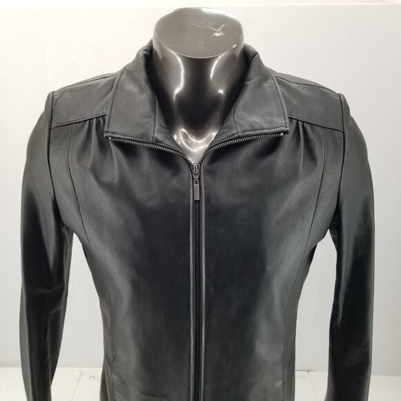 Wilsons Leather Pelle Studio Women Black Leather Insulated Jacket Coat Zip Large - Picture 3 of 13